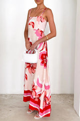 Vacation Floral Print Contrast Sling Dresses