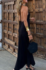 Sexy Geometric Print Backless Halter One Step Skirt Dresses