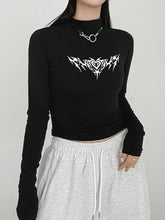 Pydshop 2024 Fashion Woman tops y2k style Gothic Dark Print Skinny Turtleneck Cropped Top