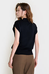 Pydshop Black Rib-Knit Mock Neck Cap Sleeve Top