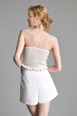 Pydshop Beige Floral Applique Cropped Cami Top