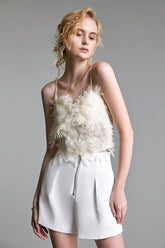 Pydshop Beige Floral Applique Cropped Cami Top