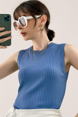 Pydshop Cornflower Blue Round Neck Rib-Knit Tank Top