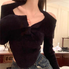 Pydshop 2024 Spring Elegant Pullover Women Casual Solid Korean Style Long Sleeve Knitted Sweater Sweet Soft Sweater Female Y2K Crop Tops