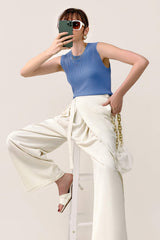 Pydshop Cornflower Blue Round Neck Rib-Knit Tank Top