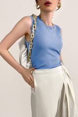 Pydshop Cornflower Blue Round Neck Rib-Knit Tank Top