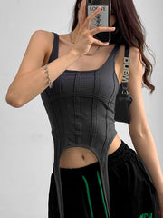 Pydshop Taruxy Y2k Croset Top Women Summer Fashion Vintage Irregular Rib Knitted Sleeveless Slim Cropped Tops Feminino Sexy Tank TopChristmas Gifts