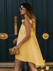 3D Floral Ribbon Halter Beach Dress