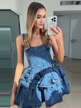 3D Flower Double-layer Denim Dress