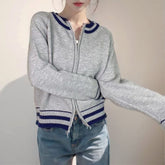 Contrast Trim Zip-Up Cardigan