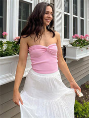 Pydshop Twist Tube Tops For Women Sexy Strapless Corset Top Tee Off-Shoulder Cute Y2k Cropped Tops Knit Bustier Summer StreetwearChristmas Gifts