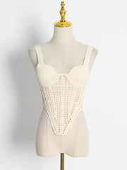 Pydshop Fishbone Waist Crocheted Knitted Crop Tops Women Vest Tee 2024 Summer Sexy Sleeveless Hollow Out Y2K Tops Corset TopChristmas Gifts