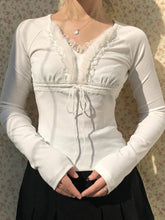 Pydshop 2024 Fashion Woman tops y2k style White Faux Fur Spliced Ruched Lace Top