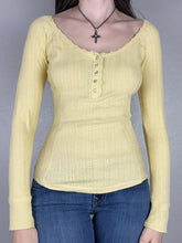 Pydshop 2024 Fashion Woman tops y2k style Yellow Bright Lace Trim Buttons Knit Top