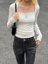 Pydshop 2024 Fashion Woman tops y2k style Casual Square Neck Long Sleeves Top