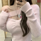Pydshop 2024 Spring Elegant Pullover Women Casual Solid Korean Style Long Sleeve Knitted Sweater Sweet Soft Sweater Female Y2K Crop Tops