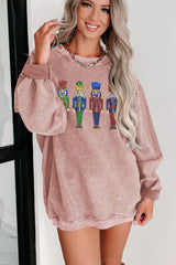 Pink Sequined Nutcracker Doll Corded Baggy Sweatshirt
