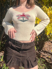 Pydshop 2024 Fashion Woman tops y2k style Boho White Long Sleeves Pullover Sweater