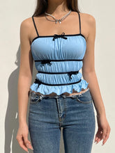 Pydshop 2024 Fashion Woman tops y2k style Sweet Stripe Bow Ruffles Crop Top