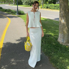 Pydshop Lace-up Cotton Linen Women's T-Shirt Frill Splice Solid Color Top Fashion Loose Sleeveless Hot Girl Club Party Top SummerChristmas Gifts