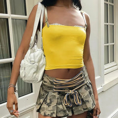 Pydshop Sexy Slim Navel-baring Strapless Tube Top Hot Girl 2024 New Fashion Splice Sleeveless Adjustable Shoulder Strap Tank Top