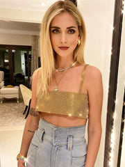 Pydshop Sparkly Y2K Tops Women Summer Suspender Sleeveless Sexy Crop Top 2024 Femme Elegant Night Party Basic Cute Tops TeeChristmas Gifts