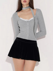 Pydshop 2024 Fashion Woman tops y2k style Sweet Knit Ribbed Buttons Up Top