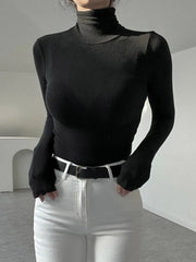 Pydshop 2024 Fashion Woman tops y2k style Casual Tight Turtleneck Long Sleeve Top