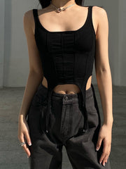 Pydshop Taruxy Y2k Croset Top Women Summer Fashion Vintage Irregular Rib Knitted Sleeveless Slim Cropped Tops Feminino Sexy Tank TopChristmas Gifts