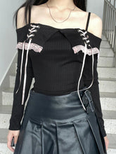 Pydshop 2024 Fashion Woman tops y2k style Gothic Lace Off Shoulder Tie Up Cropped Top