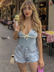 Pydshop Retro Deep V Neck Crop Top Women Y2k Ruffle Vintage Tank Tops Womens Tie Up Bow Knitted Woman Backless Cute Tops 2024 New