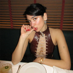 Pydshop Ayda Faux Leather Halter Top