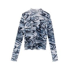 Pydshop Tie-Dye Women Tops Bottoming Cute Tees Y2K Harajuku Summer Streetwear Hot Girl E-Girls Gothic Punk Silk Mesh Short Slim T-Shirt