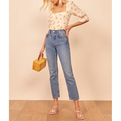 Pydshop Summer Tops Women Clothing Square Neck Flare Sleeve Shirred Vintage Blouses For Women Elegant Floral Print Chiffon Blouse Top