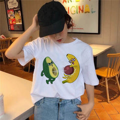 2022 Pydshop New Printed Kawaii Cartoon T-Shirt Women Casual Graphics Avocado Summer Short Sleeved White T-Shirt Oversize Female Top Tee