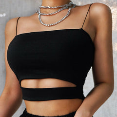 2023 Pydshop New Fashion Hot Women Summer Casual Sleeveless Cut-Out Short Tee Shirt Crop Top Vest Strap Tank Top Blouse