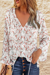 2022 loose women's chiffon shirt V-neck lace floral women tops shirts with ruffled flared sleeves casual women blouse