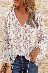 2022 loose women's chiffon shirt V-neck lace floral women tops shirts with ruffled flared sleeves casual women blouse