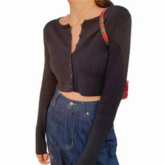 2023 Women Tops Hot Fashion Solid color Buttons Uo Slim Fit Casual T Shirt Long sleeve Cardigan Crop tops Streetwear Female