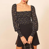 Pydshop Women Blouse Fashion Smocked Vintage Print Floral Top Women Summer Long Sleeve Chiffon Blouse Womens Tops And Blouses