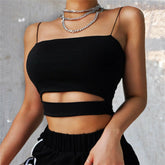 2023 Pydshop New Fashion Hot Women Summer Casual Sleeveless Cut-Out Short Tee Shirt Crop Top Vest Strap Tank Top Blouse
