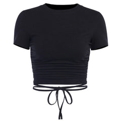 Backless Sexy T-shirts Women lady Short sleeve Bandage Open Back Slim Pullover Crew collar Short sleeve Crop top Club Streetwear