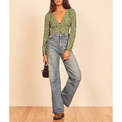 Pydshop Blouses Women Casual Polka Dot Blouse Top Long Sleeve Button Up Shirt Fashion Women Clothing Sexy Deep V Neck Tops Shirts