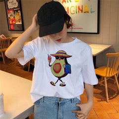 2022 Pydshop New Printed Kawaii Cartoon T-Shirt Women Casual Graphics Avocado Summer Short Sleeved White T-Shirt Oversize Female Top Tee