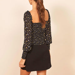 Pydshop Women Blouse Fashion Smocked Vintage Print Floral Top Women Summer Long Sleeve Chiffon Blouse Womens Tops And Blouses