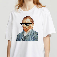 90s Vintage Tshirt Fashion Top Tees Summer Women Tshirt Van Gogh Harajuku Aesthetic T Shirts Women Oil Painting Funny T-shirt