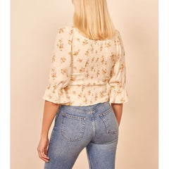 Pydshop Summer Tops Women Clothing Square Neck Flare Sleeve Shirred Vintage Blouses For Women Elegant Floral Print Chiffon Blouse Top