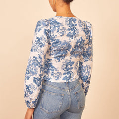 Pydshop Women Blouse V Neck Long Sleeve Summer Chiffon Blouse Women Vintage Floral Print Casual Tops For Womens Tops And Blouses