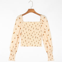 Pydshop Women Blouse Fashion Smocked Vintage Print Floral Top Women Summer Long Sleeve Chiffon Blouse Womens Tops And Blouses