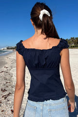 Lily Solid Button Frill Top